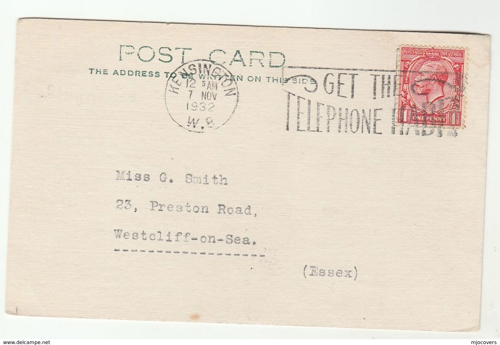 1933 Kensington COVER SLOGAN Get TELEPHONE HABIT  Gb Gv Stamps Telecom Card - Telecom