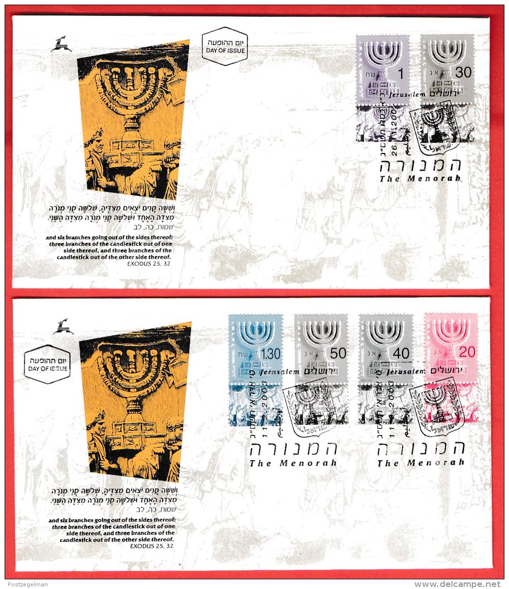 ISRAEL, 2003, Mint First Day Cover ,  Set Of 6 Candlesticks,   SG1623-1628,  Scan F3919 - Covers & Documents