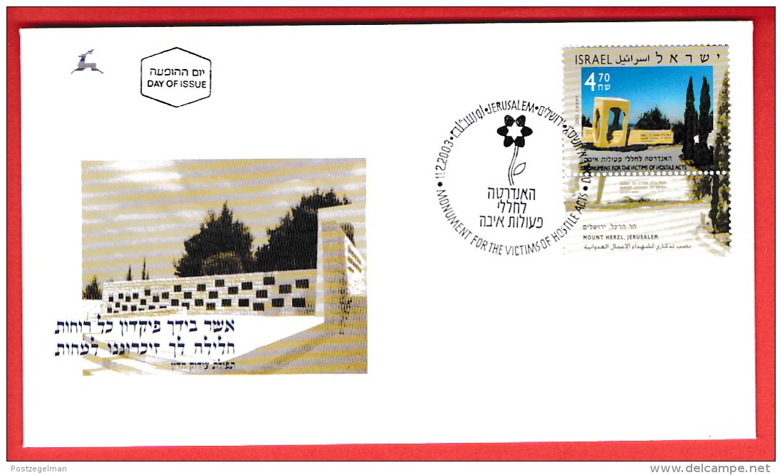 ISRAEL, 2003, Mint First Day Cover ,  Victums Monumment,   SG1643,  Scan F3923 - Covers & Documents