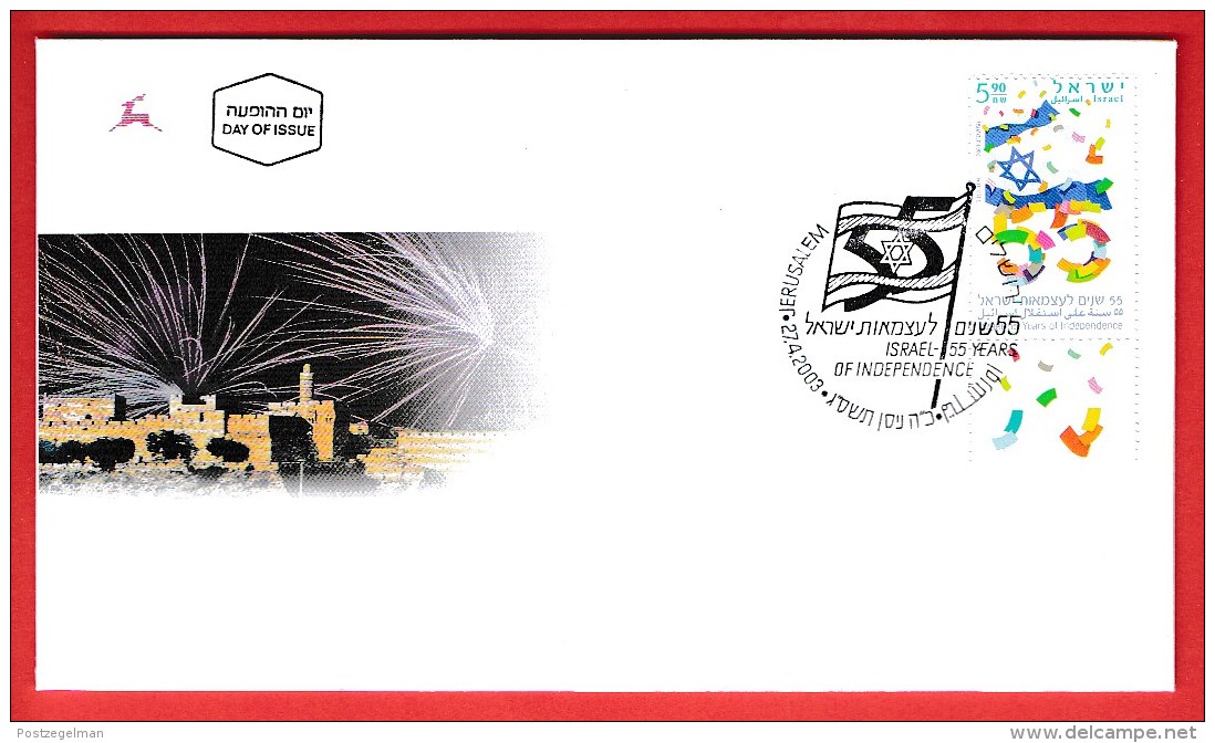 ISRAEL, 2003, Mint First Day Cover , Independence 55 Years,   SG1654,  Scan F3926 - Covers & Documents