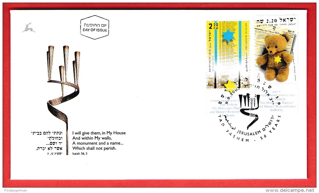 ISRAEL, 2003, Mint First Day Cover , Yad Vashem-Teddy Bear,  SG1668-1669,  Scan F3937 - Covers & Documents