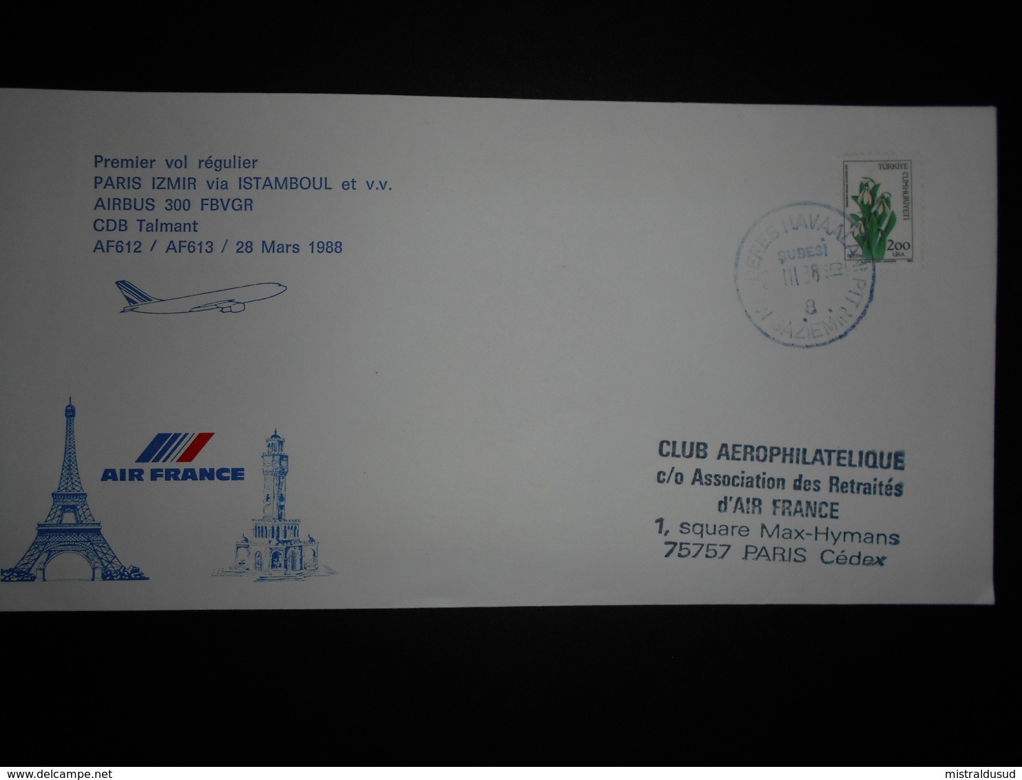 Turquie Lettre D Izmir 1988 Pour Paris , Premier Vol Regulier Izmir Paris - Posta Aerea