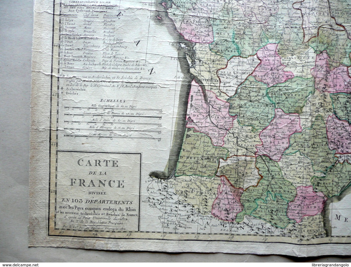 Carte De La France Divisée En 103 Departements Poircon 1802 Carta Geografia - Altri & Non Classificati