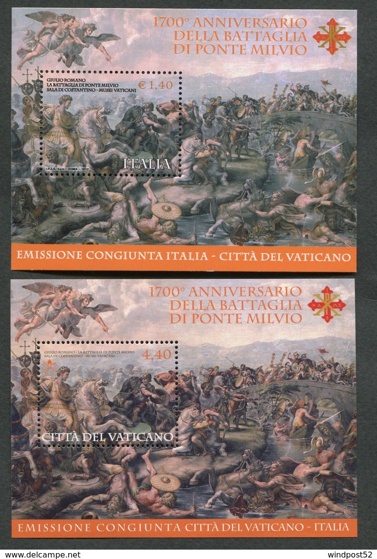 VATICANO ITALIA 2012 - FOGLIETTI ANNIVERSARIO DELLA BATTAGLIA DI PONTE MILVIO - CONGIUNTA VATICANO/ITALIA - MNH** - Unused Stamps