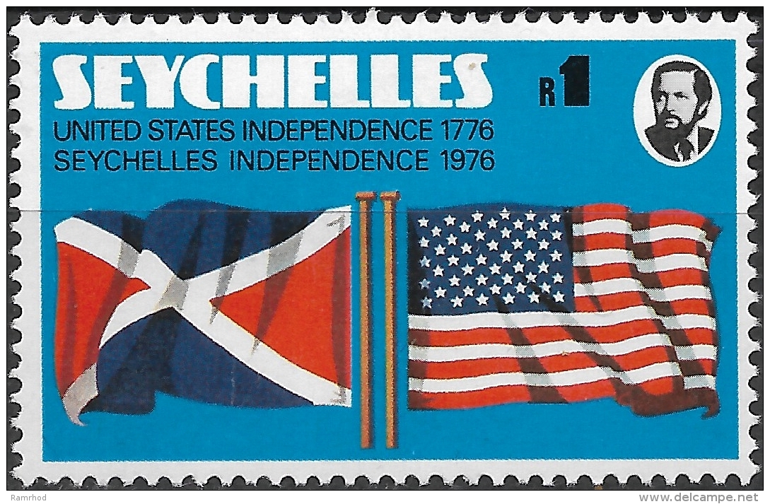 SEYCHELLES 1976 Seychelles Independence And American Bicent Of Independence - 1r Flags Of Seychelles And U.S.A MH - Seychelles (1976-...)