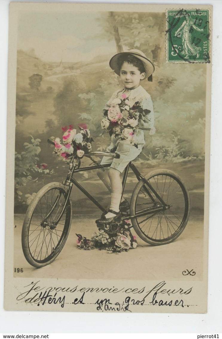 HERY - Jolie Carte Fantaisie Petit Garçon à Bicyclette "Je Vous Envoie Ces Fleurs D' HÉRY ... " - Hery