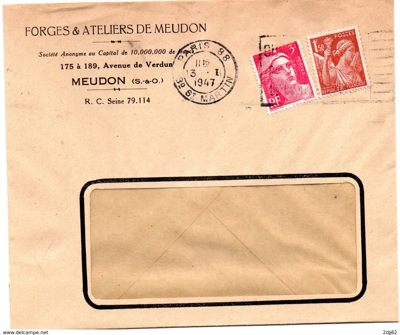 1947 - 3 Janvier, (premier Jour De Tarif) - Mazelin 679 , Gandon 716 - Enveloppe Entière  (V373) - Postal Rates