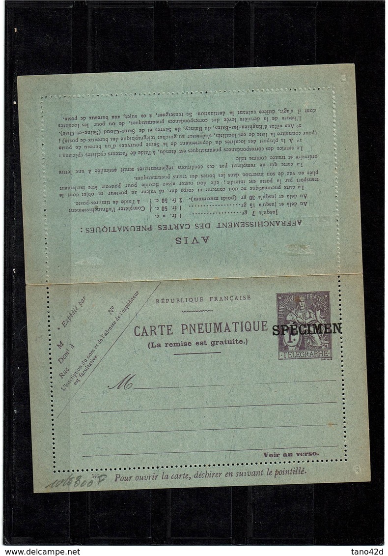 CARTE LETTRE CHAPLAIN 1f VIOLET SURCH. SPECIMEN STORCH CHA M2 - Specimen