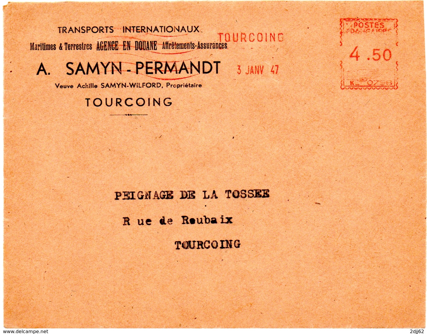 1947 - 3 Janvier, (premier Jour De Tarif) - EMA Havas K - Devant D'enveloppe   (V376) - Postal Rates