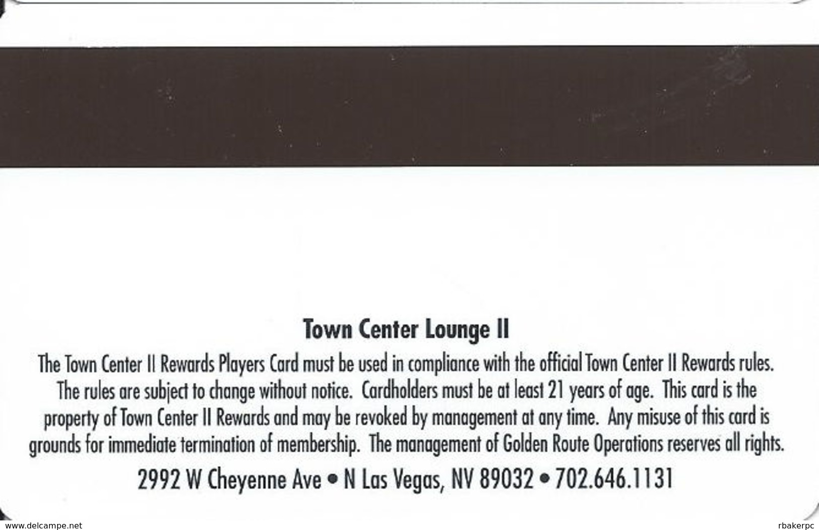 Town Center Lounge II - Las Vegas NV - BLANK Players Club / Slot Card - Casino Cards