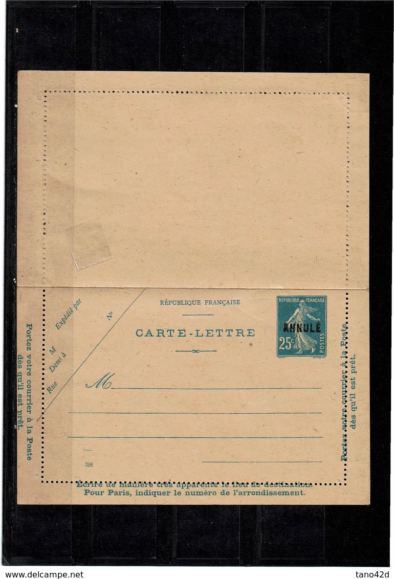 CARTE LETTRE SEMEUSE CAMEE 25c DATE 328 SURCH. ANNULE STORCH SEC J3 - Specimen