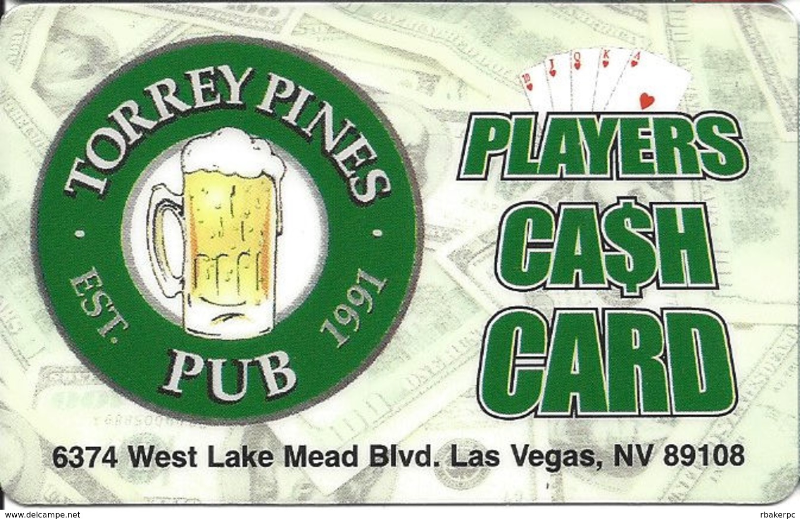 Torrey Pines Pub - Las Vegas NV - Players Club / Casino Slot Card - Casino Cards