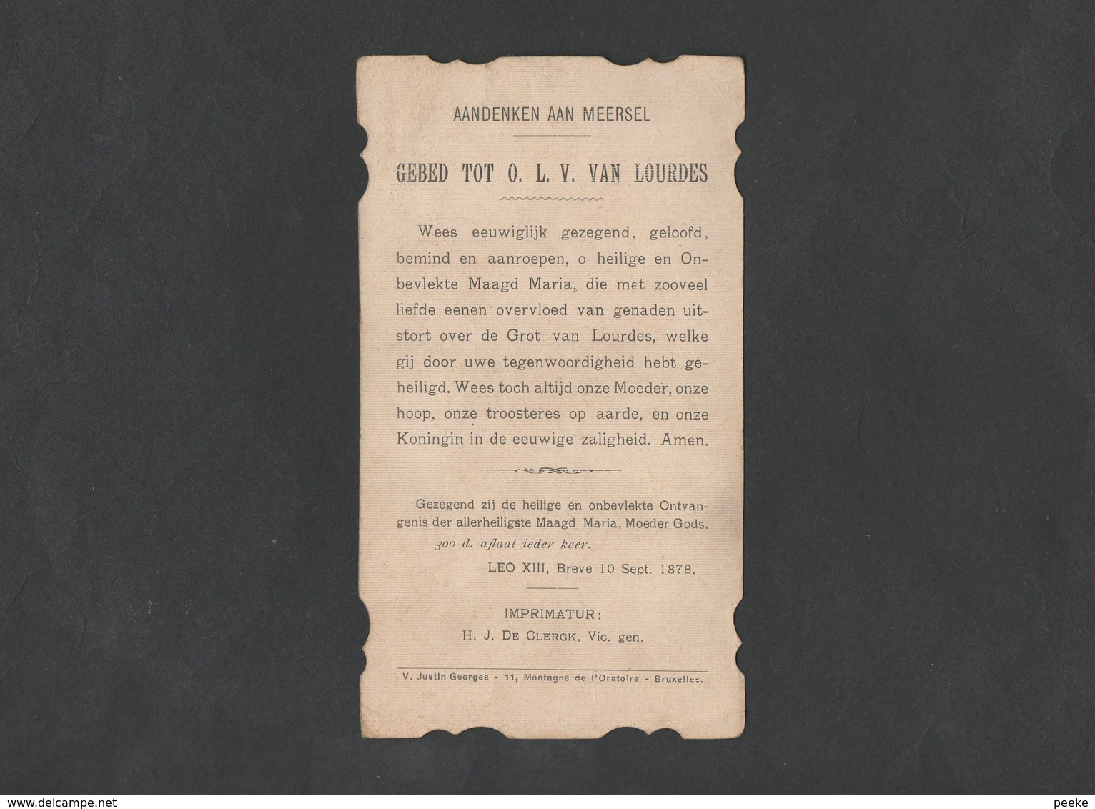 Gebed Tot O.L.V Van Lourdes  -  Aandenken Aan Meersel (paus Leo XIII 1878) - Religion &  Esoterik