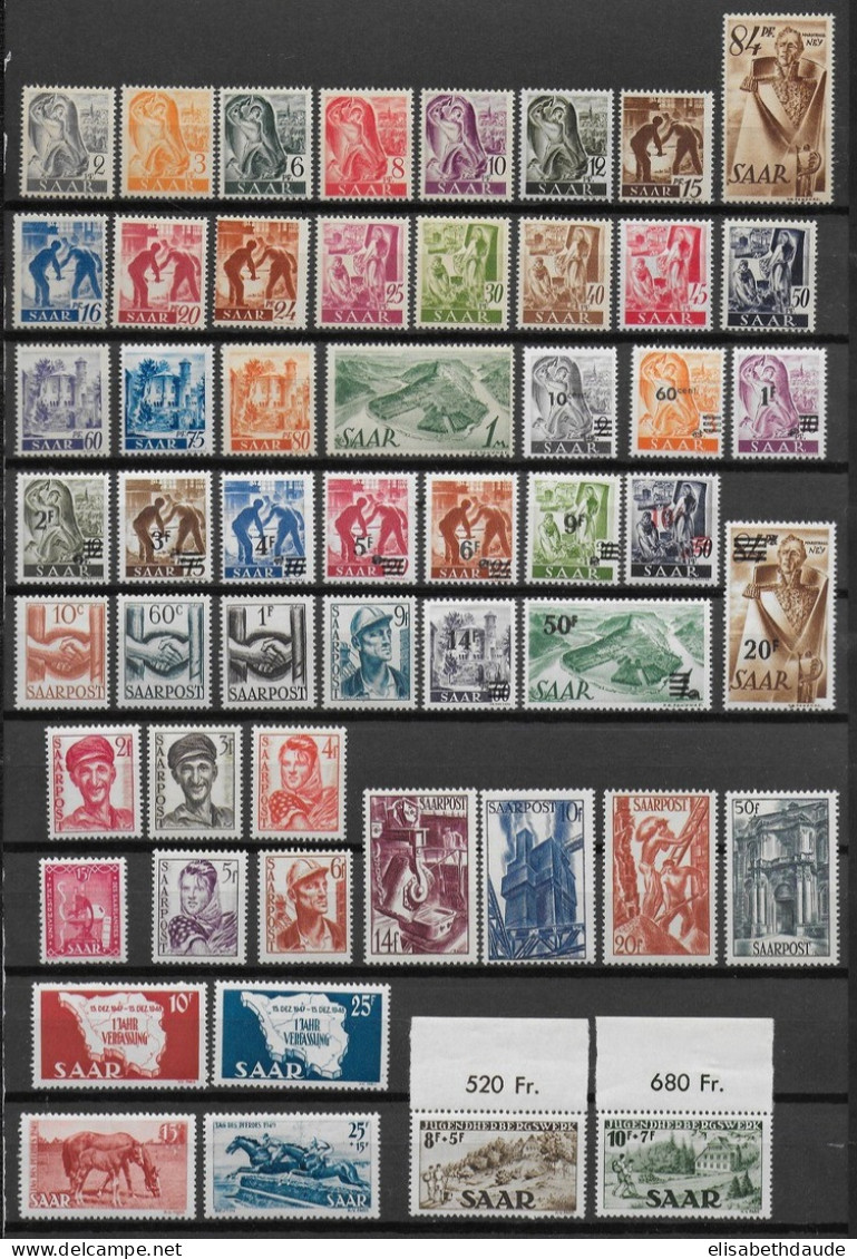 SAAR / SARRE - 1947/1949 - SERIES COMPLETES YT N° 196/254 (SAUF 244/247) ** MNH - COTE = 151 EUR. - Ongebruikt