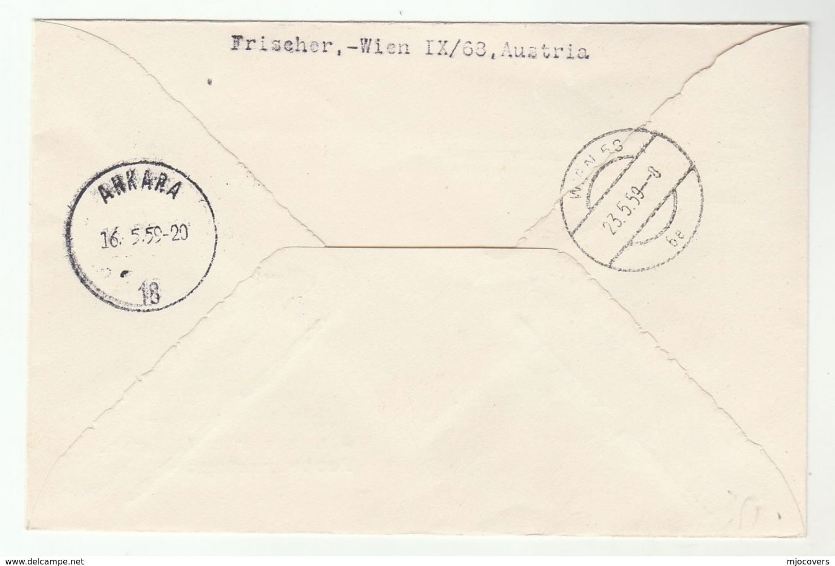 1959 First FLIGHT COVER Austria To TURKEY Vienna To Ankara  SAS CARAVELLE Aviation Mosque , Stamps - Airplanes