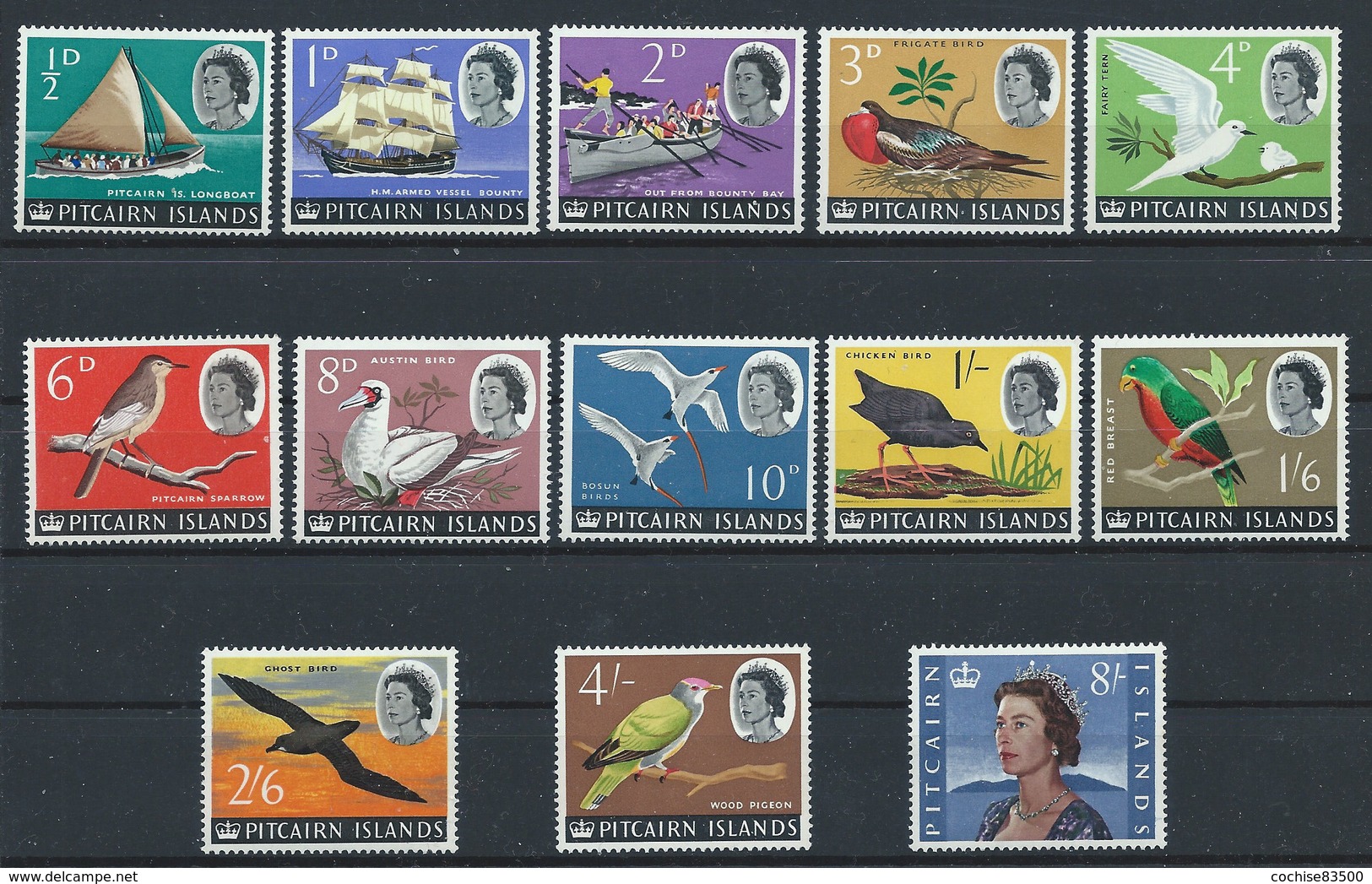 Pitcairn N°38/49A** (MNH) 1964/65 - Oiseaux, Bateaux, Reine - Pitcairn