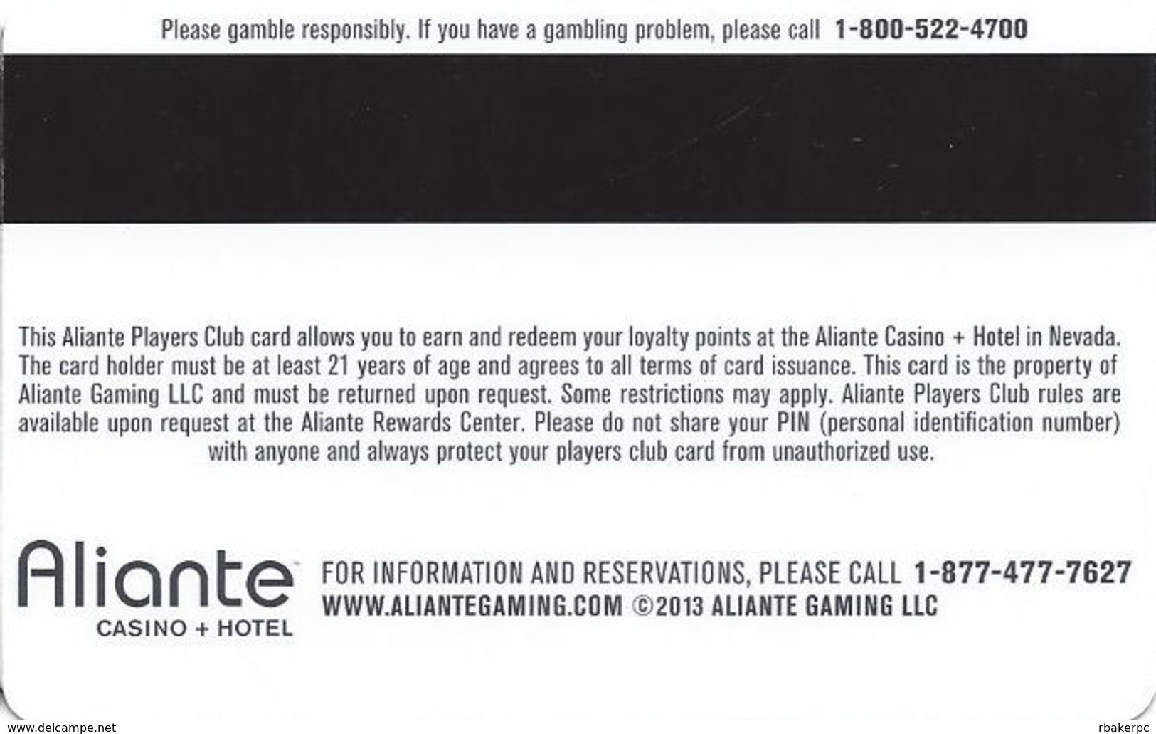 Aliante Casino Las Vegas - Heaadliner 1 Yr Anniversary Slot Card - Casino Cards