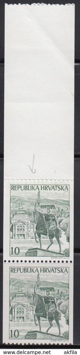 Croatia 1992 King Tomislav, Error - Green Paint Outside The Frame Of Stamp, MNH (**) Michel 197 - Croatie