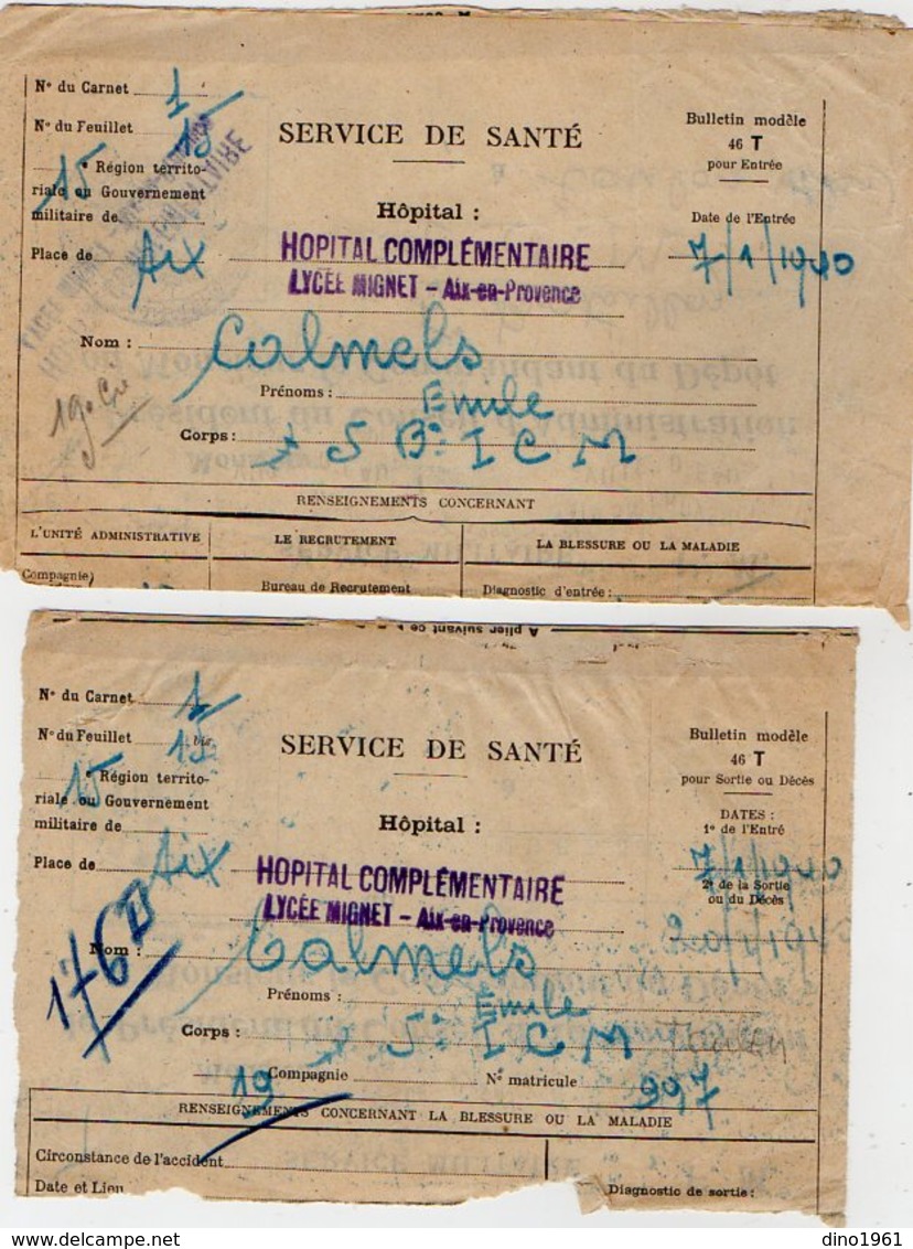 VP12.757 - MILITARIA - Guerre 39/45 - 2 Lettres En Franchise Militaire - Hopital D'AIX EN PROVENCE Pour TOULON - Documentos