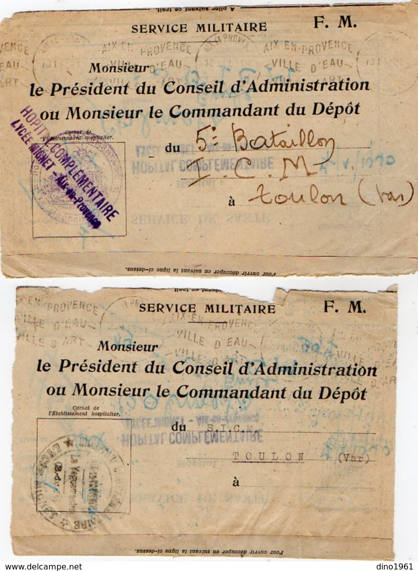 VP12.757 - MILITARIA - Guerre 39/45 - 2 Lettres En Franchise Militaire - Hopital D'AIX EN PROVENCE Pour TOULON - Documentos
