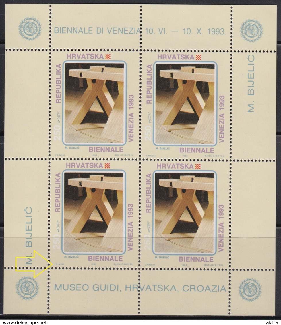 Croatia 1993 Art Biennale, Error - At 3rd Stamp Is Rinski Instead Of Zrinski, MNH (**) Michel 243 - Croacia