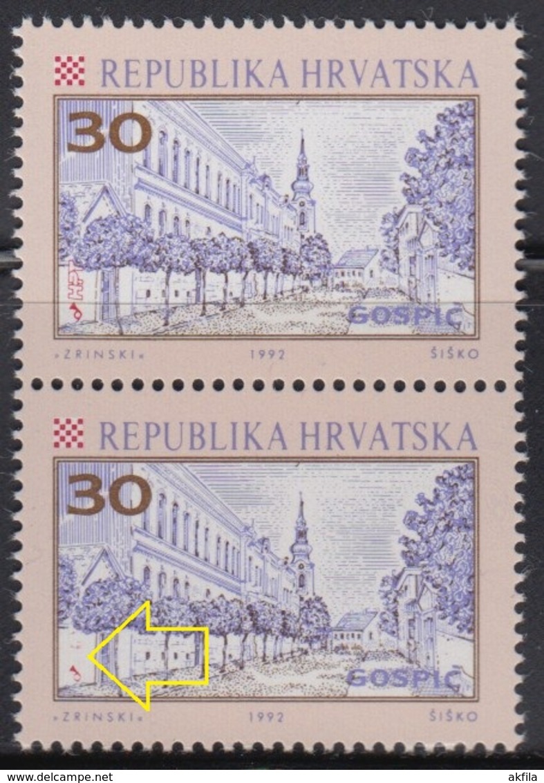 Croatia 1992 Gospic, Error - Lower Stamp Without HPT, MNH (**) Michel 198 - Kroatien