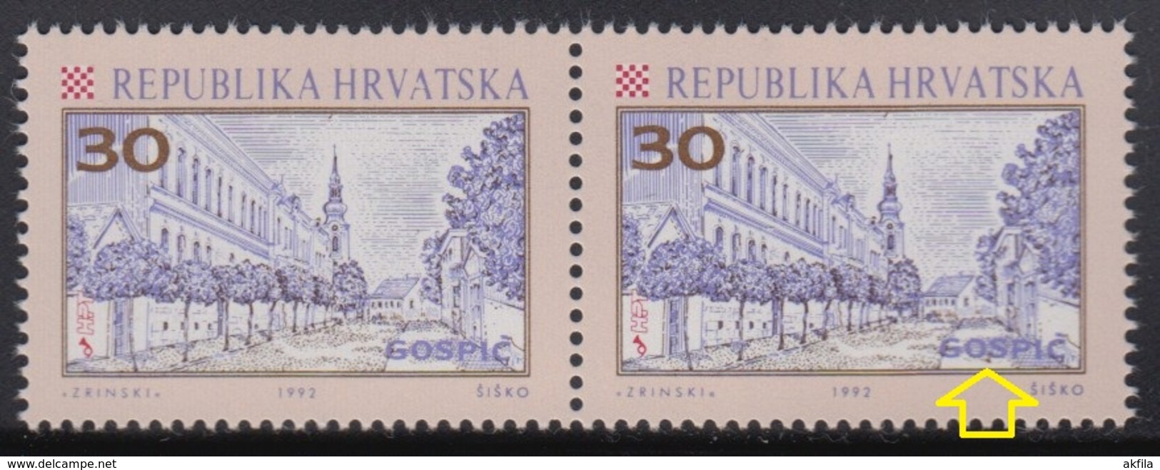 Croatia 1992 Gospic, Error - At 2nd Stamp Is Dot Between Letter O And S, MNH (**) Michel 198 - Croatie