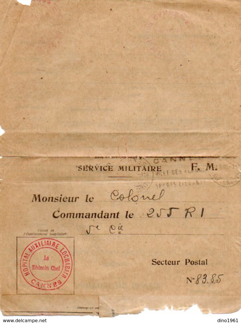 VP12.762 - MILITARIA - Guerre 39/45 - Lettre En Franchise Militaire - Hopital De CANNES - Documents