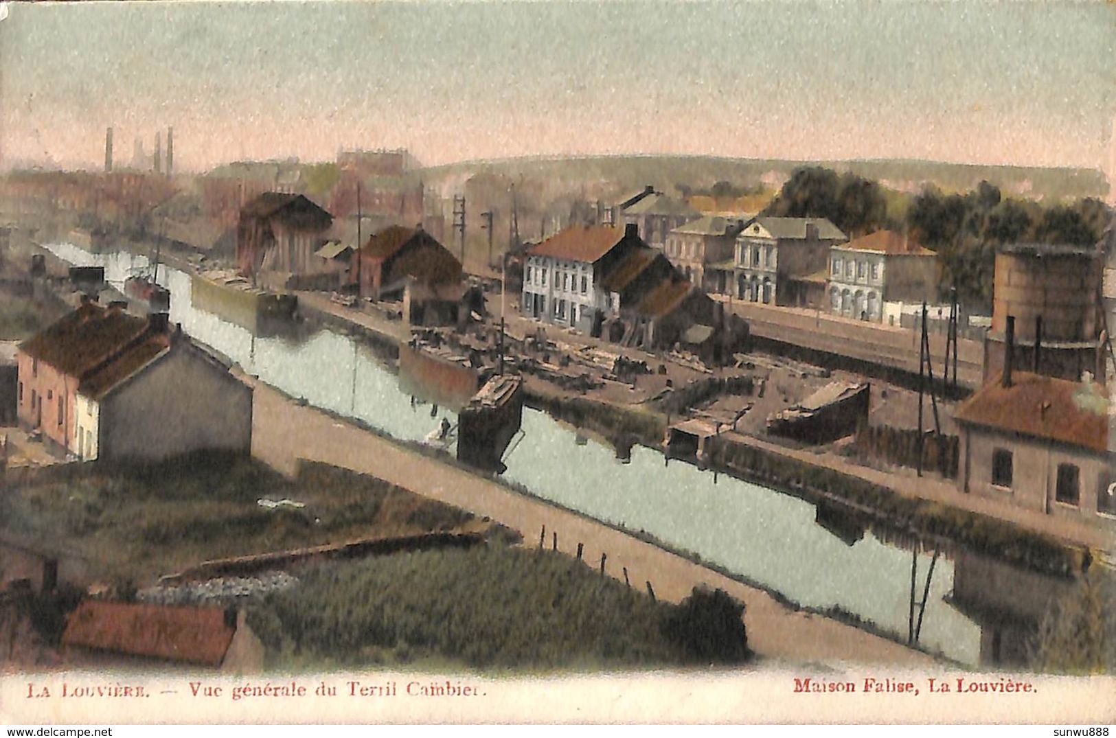 La Louvière - Vue Générale Du Terril Cambier (animée, Colorisée, Péniches, Maison Falise, 1907) - La Louvière