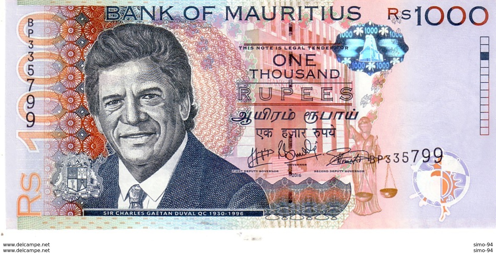 Mauritius P.63 1000 Rupees 2016 Unc - Mauritius