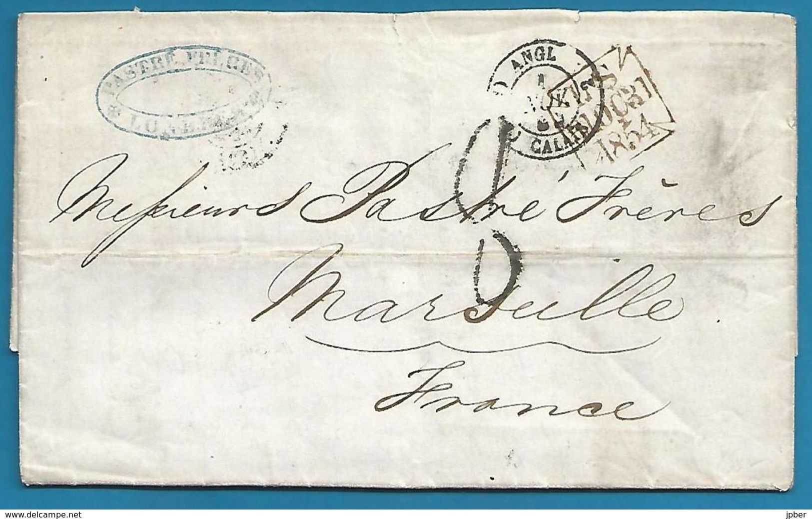 (D002) - United-Kingdom - 31/10/1854 - From London To Marseille - "Angleterre Par Calais 2 - 1 NOV" - ...-1840 Vorläufer