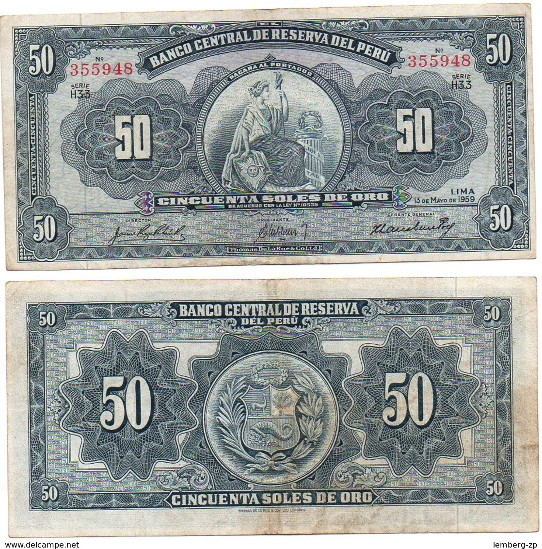 Peru - 50 Soles De Oro 1959 VF Serie H33 Lemberg-Zp - Pérou