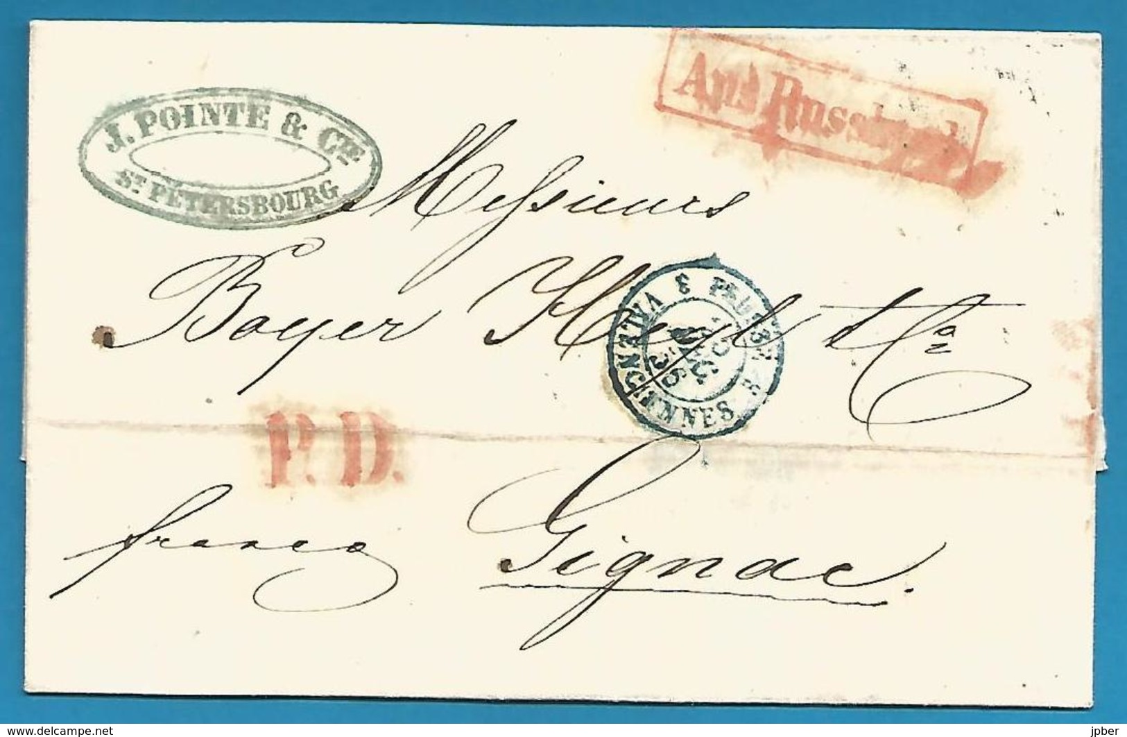 (D003) - Russie - De St Petersbourg à Gignac Du 18/12/1856 - Cachets "P.D." + "AUS RUSSLAND" + Par Valenciennes - ...-1857 Prefilatelia