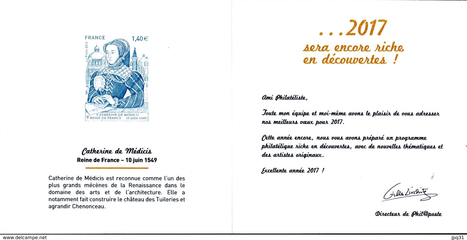 Carte De Voeux Phil@poste 2017 Catherine De Médicis Reine De France - Documents De La Poste