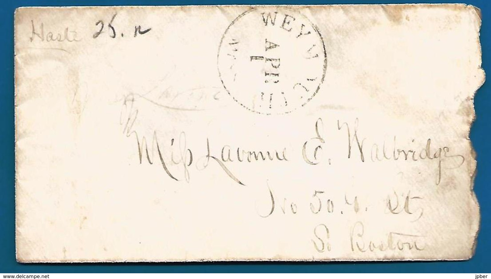 (D007) - USA - Letter Without Text From WEYMOUTH Massachusetts APR 1  To Boston - …-1845 Prephilately