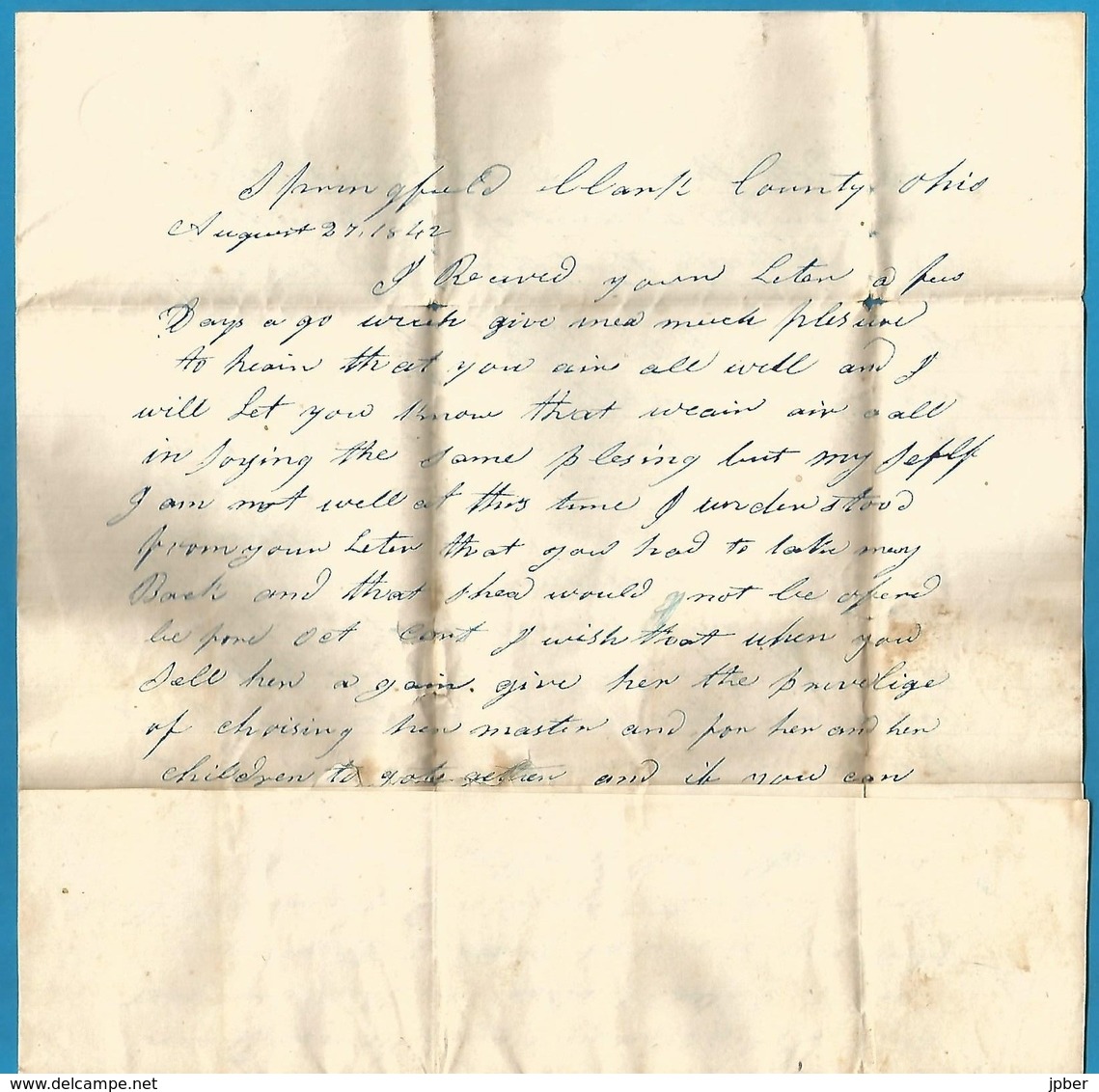 (D008) - USA - Letter From SPRINGFIELD Ohio Aug 30 1842 - To FREDERICK TOWN Maryland - …-1845 Préphilatélie