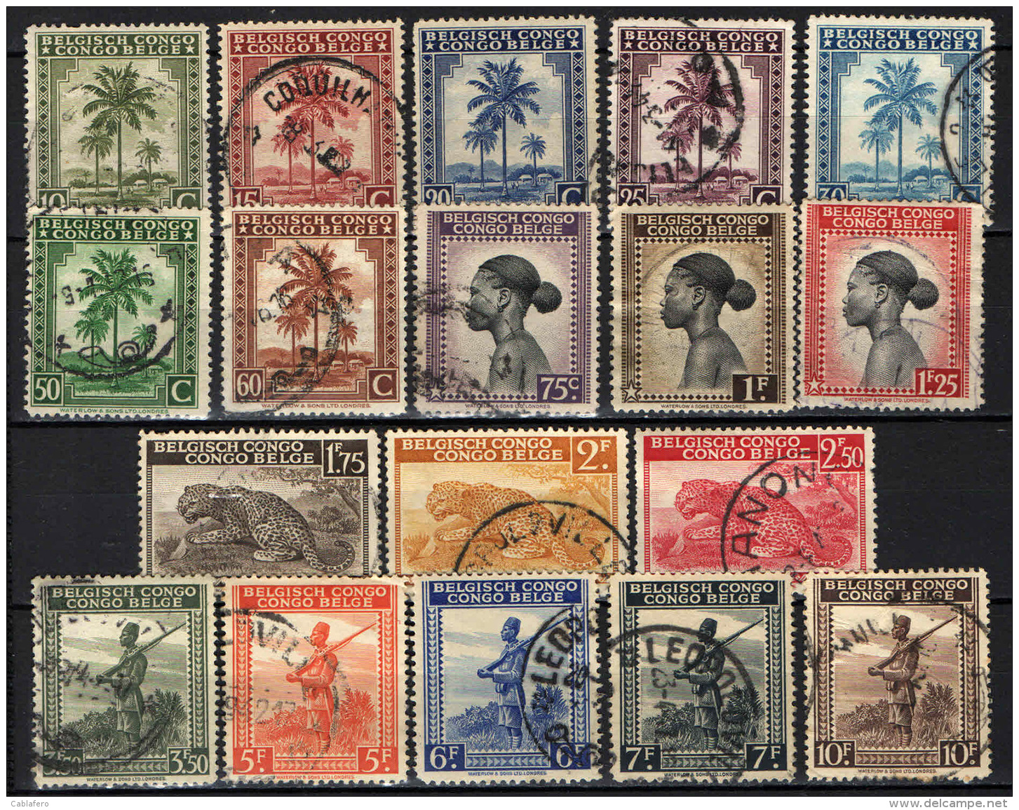 CONGO BELGA - 1942 - PALME E POPOLAZIONE INDIGENA - SCRITTA  BELGISCH CONGO/CONGO BELGE - USATI - Usati