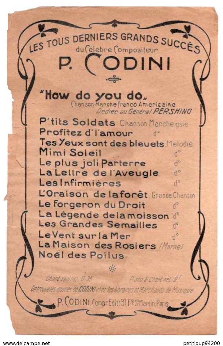 PARTITION MUSICALE *P'TITS SOLDATS  Chanson Marche 1914-1915  G.BORDEAUX  P.CODINI  Année 1912 - Partitions Musicales Anciennes