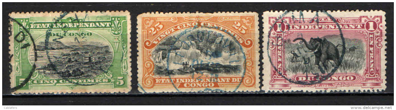CONGO BELGA - 1894 - PORTO MATADI, CASCATE INKISSI, CACCIA ALL'ELEFANTE - USATI - Usati