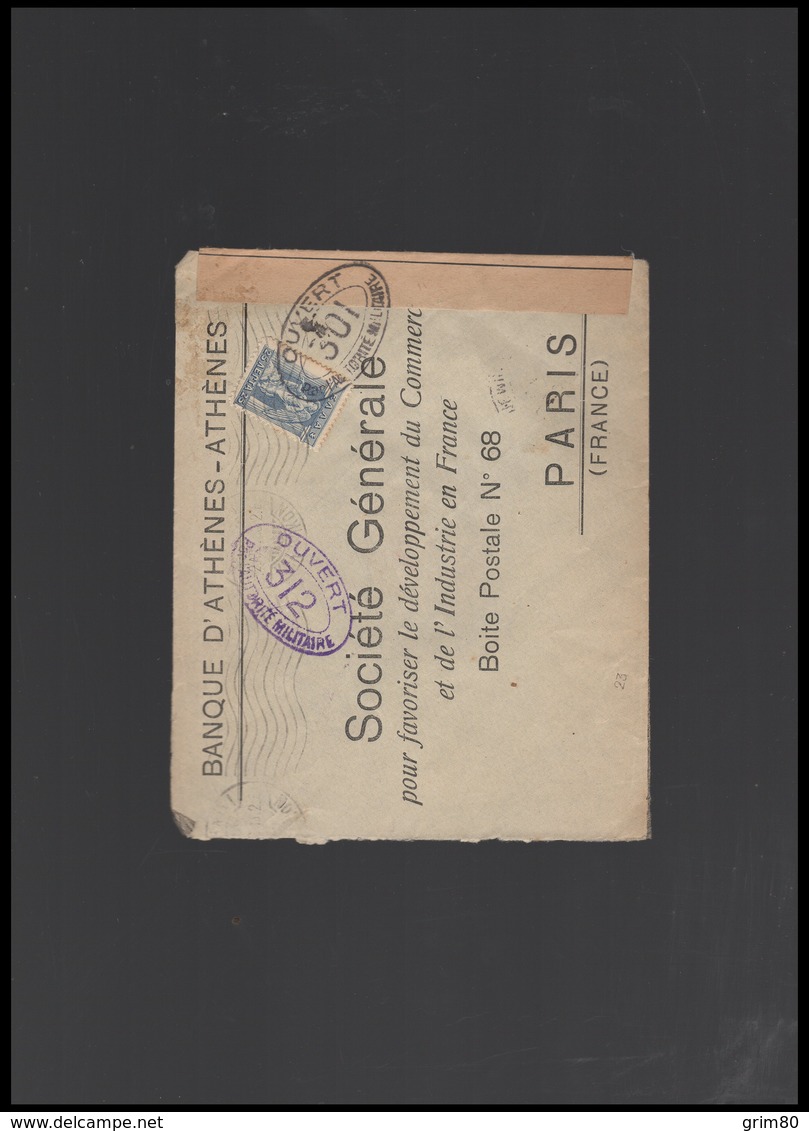 ENVELOPPE     BANQUE   D ATHENES               SOCIETE  GENERALE - Guerre De 1914-18