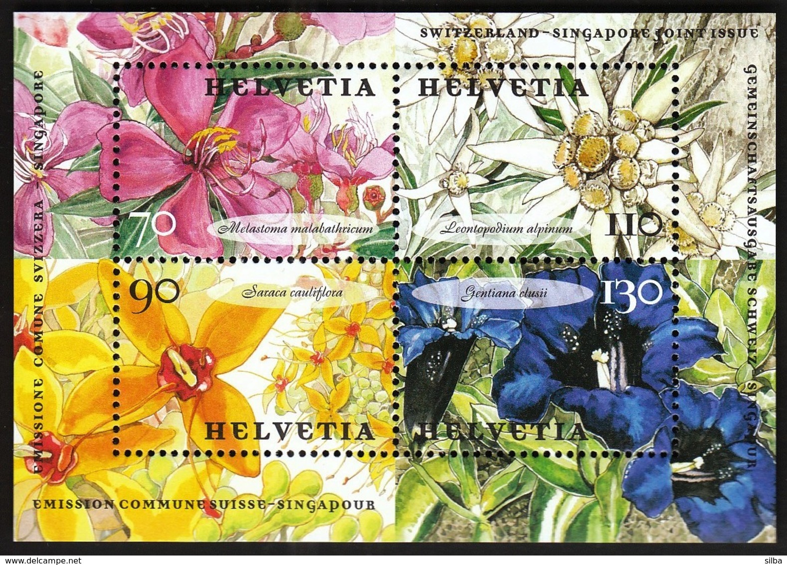 Switzerland 2001 / Flowers / Joint Issue With Singapore / FDC + Mint Block - Joint Issues