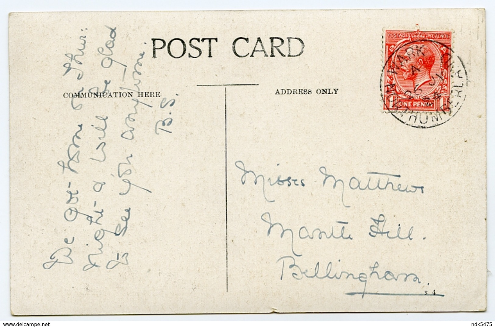 ISLE OF MAN : PORT ST. MARY - SPANISH HEAD / POSTMARK - WARK / ADDRESS - MANTLE HILL, BELLINGHAM, HEXHAM (MATTHEWS) - Isle Of Man