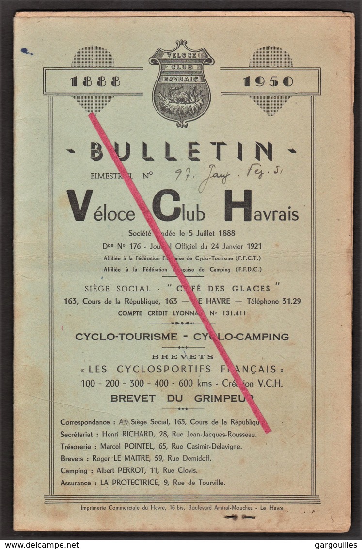 76 LE HAVRE -- Véloce Club Havrais _ Bulletin 1951 _ Brevet Du Grimpeur _ Liste Adhérents & Compte Rendu _Cyclisme, Vélo - Cycling