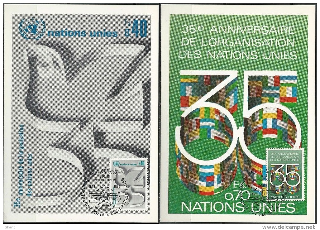 UNO GENF 1980 Mi-Nr. 92/93 A MK/MC Maximumkarten - Cartes-maximum