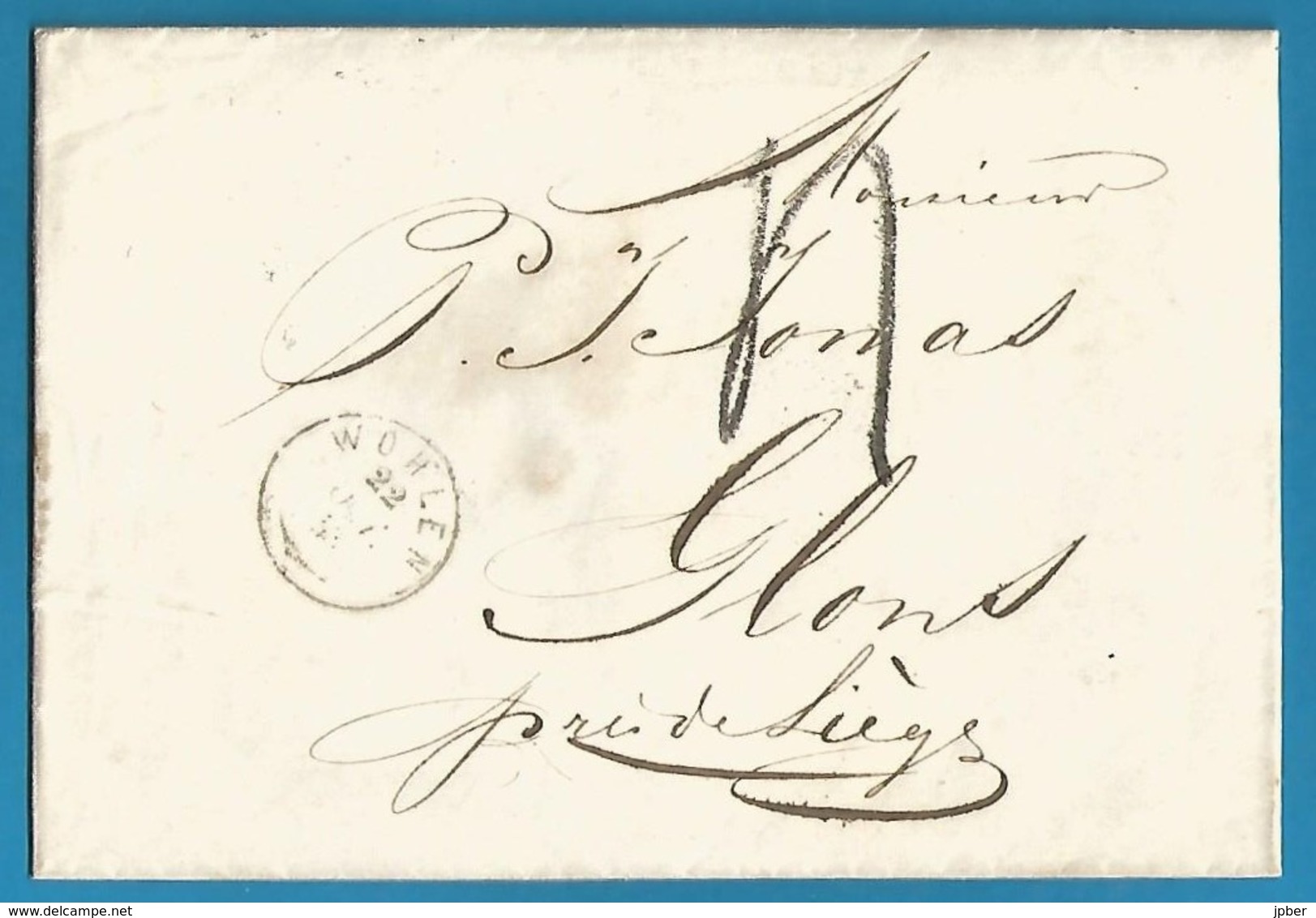 (D012) - Suisse - LAC De WOHLEN Vers GLONS (Belgique) Du 22/10/1853 - ...-1845 Prefilatelia