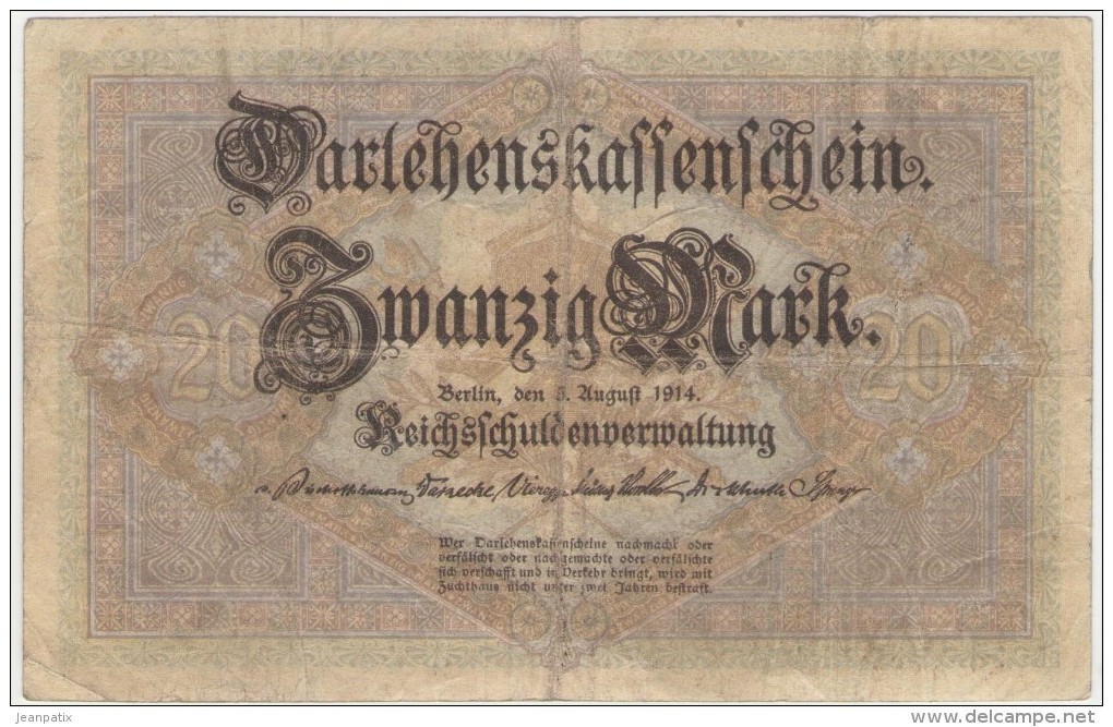 ALLEMAGNE Billet De 20 Zwanzig Mark - Berlin Aout 1914 - 20 Mark