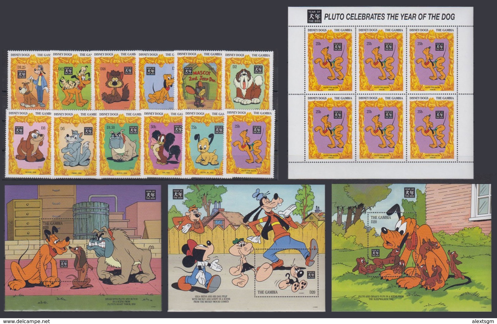 GAMBIA 1994 - Disney Dogs - Mi 1819-30 + B220-2; CV=50 € - Cani