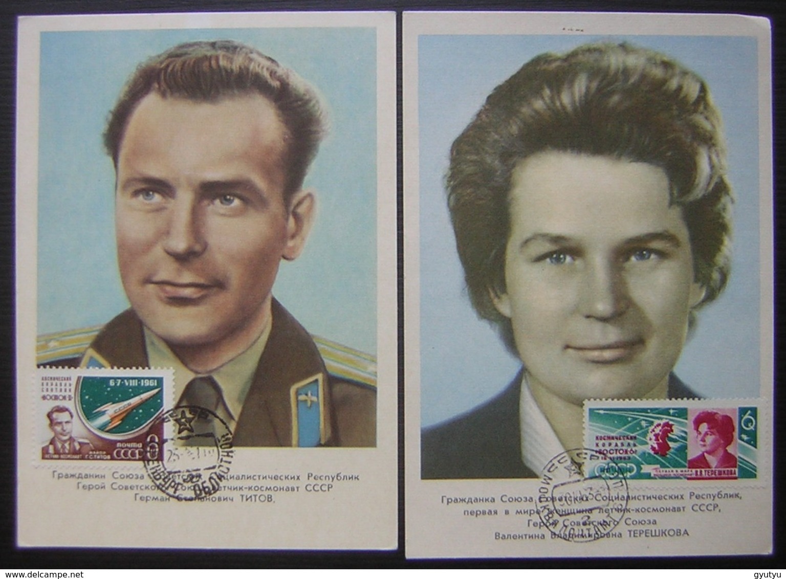 1961 Et 1963, Lot De Deux Cartes Maximum Cosmonautes Russes Valentina Terechkova Et Guerman Titov. - Tarjetas Máxima