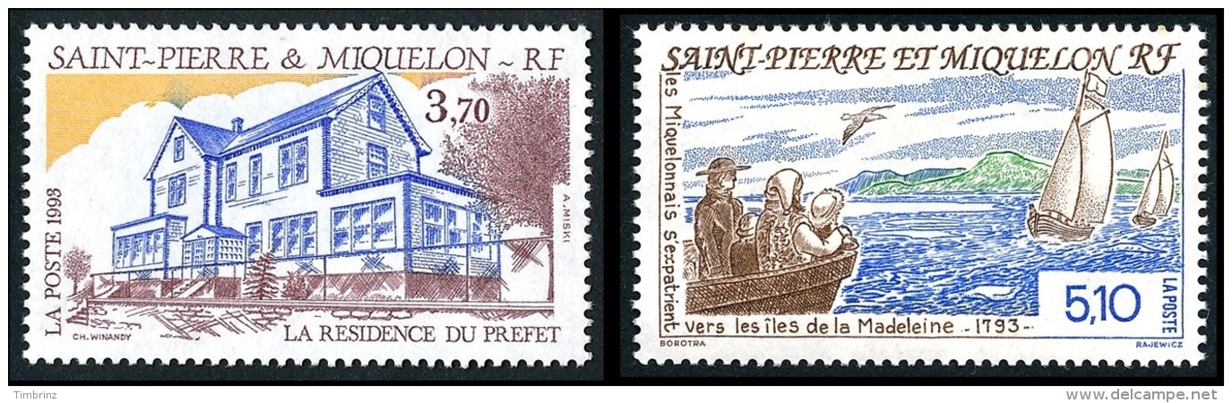 ST-PIERRE ET MIQUELON Année complète 1993 + paires AVION : Yv. 572 à 591 + PA72/73 x2 ** Faciale= 15,80 EUR Réf.SPM11463