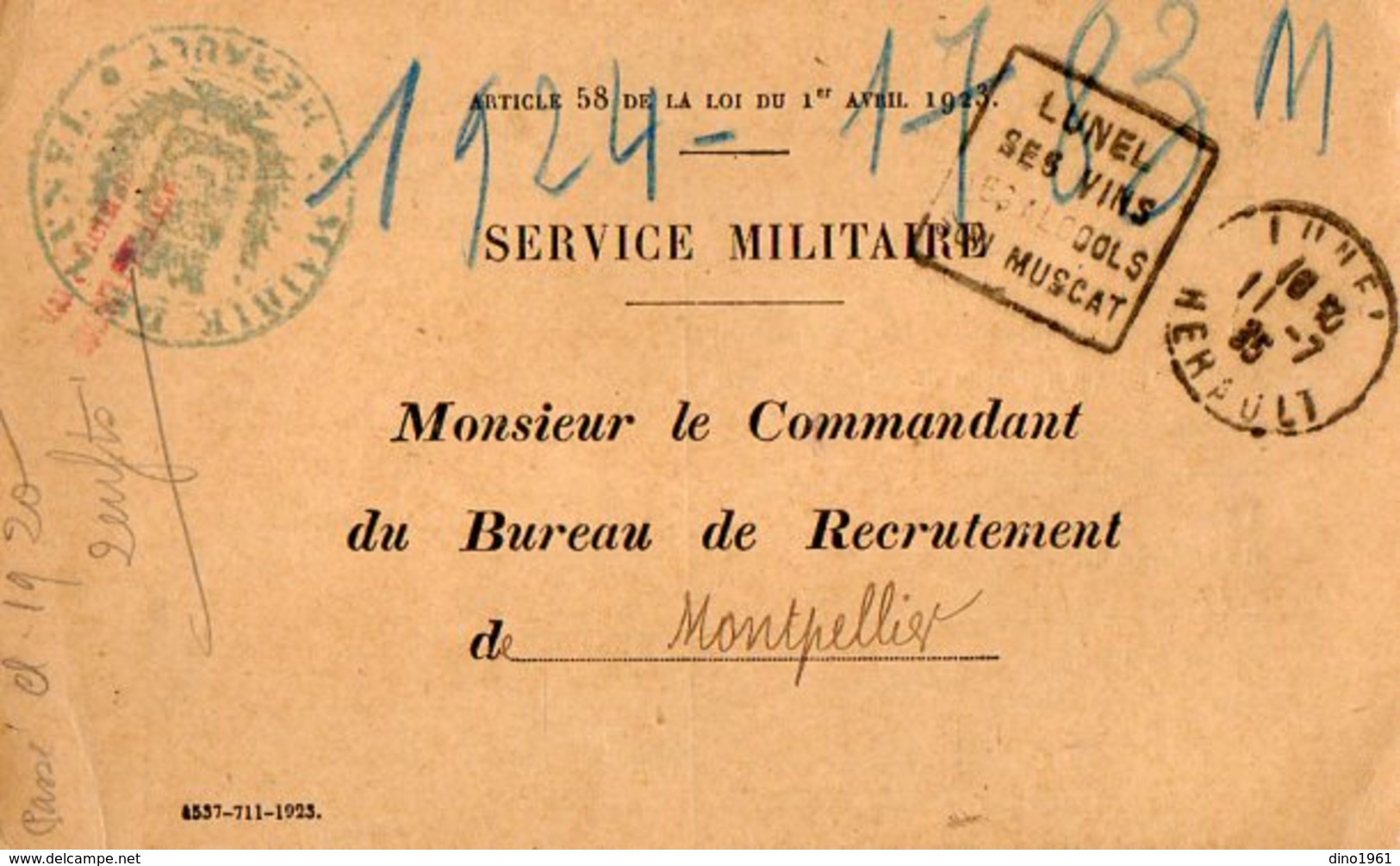 VP12.766 - MILITARIA - Carte - Lettre En Franchise Militaire - Soldat LAUZE à LUNEL Pour MONTPELLIER - Documentos